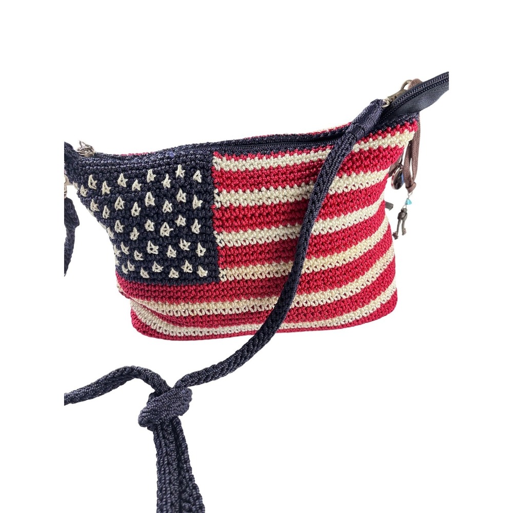 The Sak American Flag Crochet Crossbody Boho Festival Bag Patriotic USA Purse - Picture 2 of 13